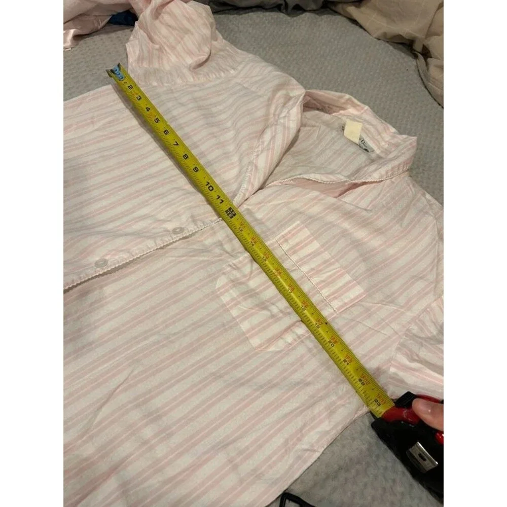 Vintage Christian Dior Women's LG Cotton Pink Striped Button Pajama Top